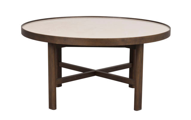 Marsden soffbord runt Ø90 beige keramik/brun ek