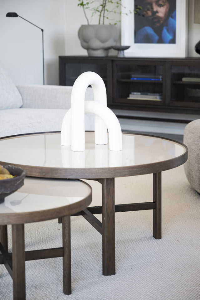 Marsden soffbord runt Ø90 beige keramik/brun ek