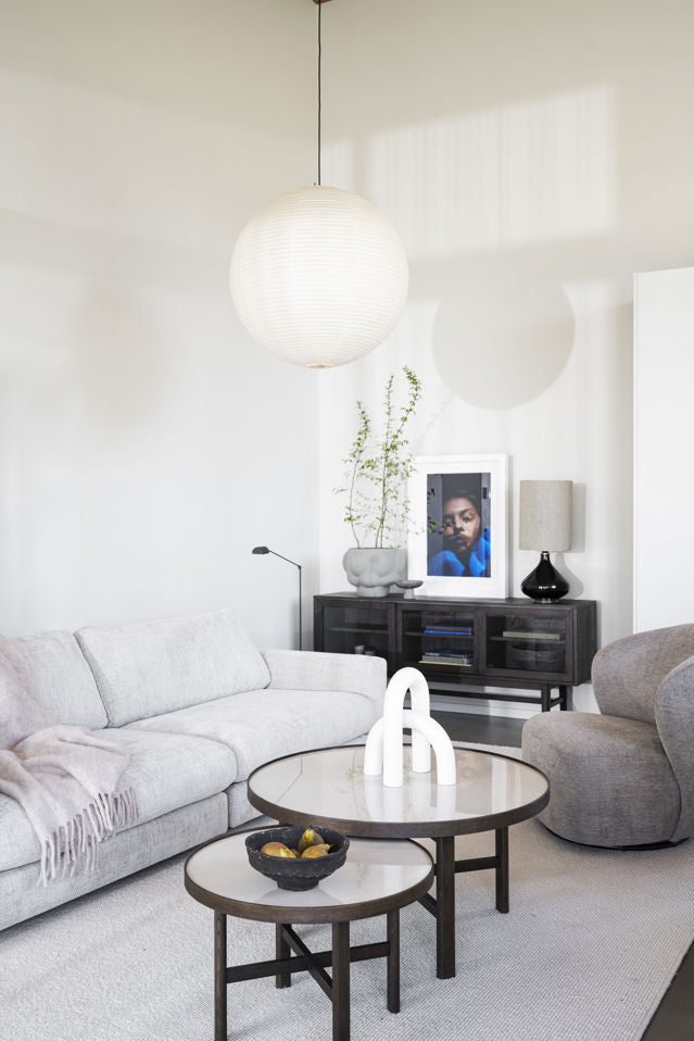 Marsden soffbord runt Ø90 beige keramik/brun ek
