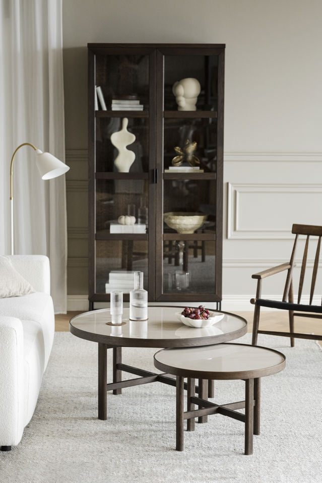 Marsden soffbord runt Ø90 beige keramik/brun ek