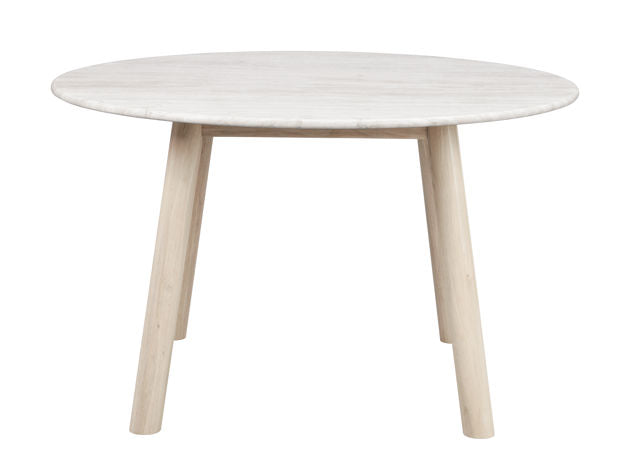 Taransay matbord Ø125 beige travertin/vitpigmenterad ek