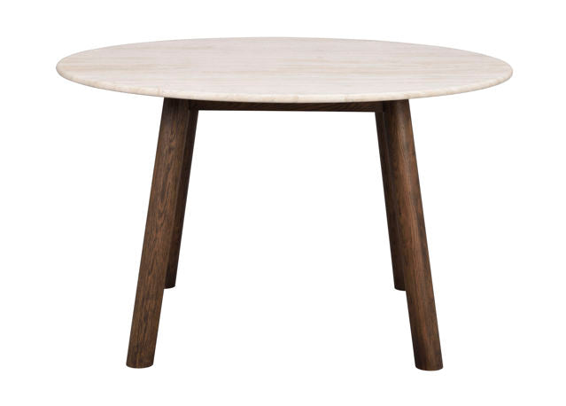 Taransay matbord Ø125 beige travertin/brun ek