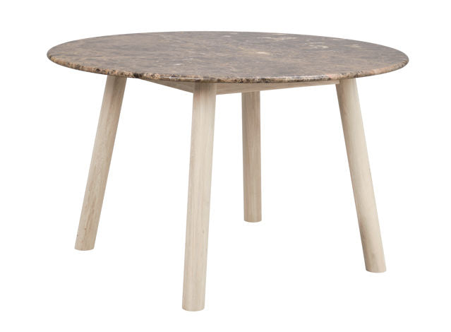 Taransay matbord Ø125 brun marmor/vitpigmenterad ek