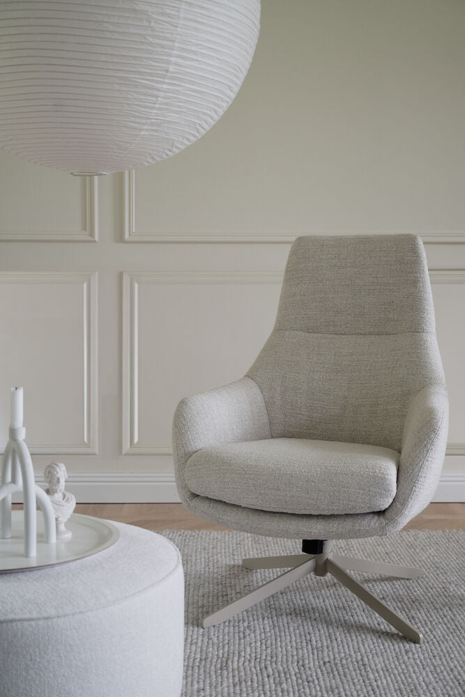 Conroe fåtölj ljusbeige tyg/beige metall snurr