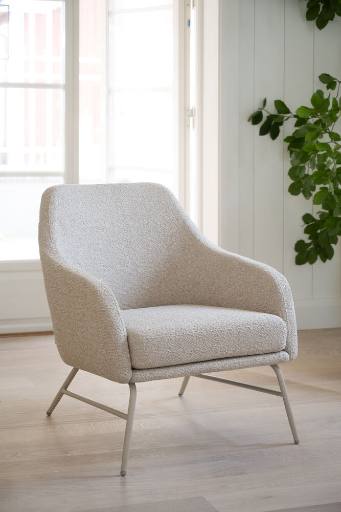 Eldwin fåtölj beige tyg/beige metall