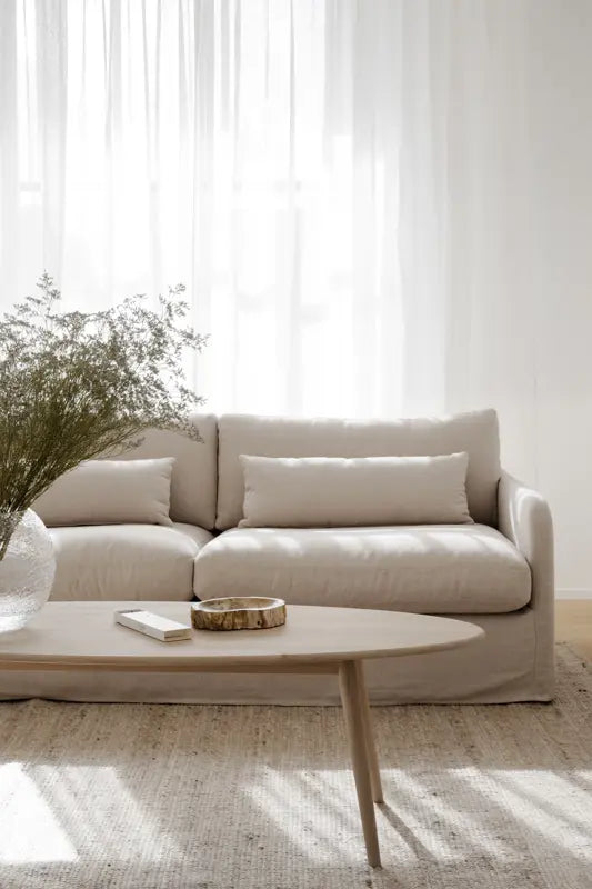 125910-128021 b mb  Payton, 3 seater sofa in beige fabric, Tompkins Coffee table elliptical whitewash oak, 05.
