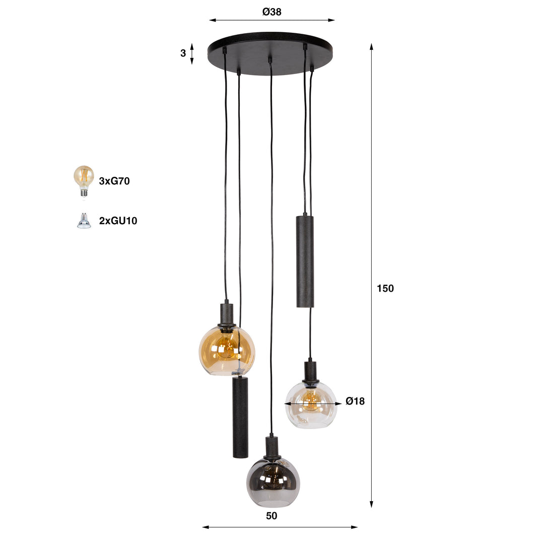 Taklampa Sfera Tricolore 5-Ljus Arctic Svart
