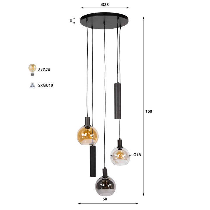 Taklampa Sfera Tricolore 5-Ljus Arctic Svart