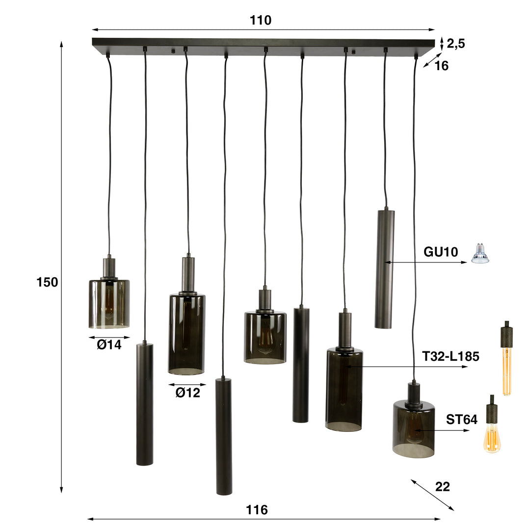 Taklampa Sepiora 5+4 Ljus Sienna Brun