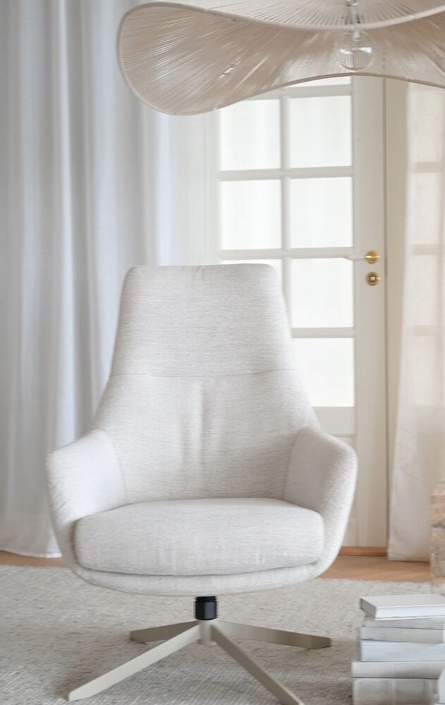 Conroe fåtölj ljusbeige tyg/beige metall snurr