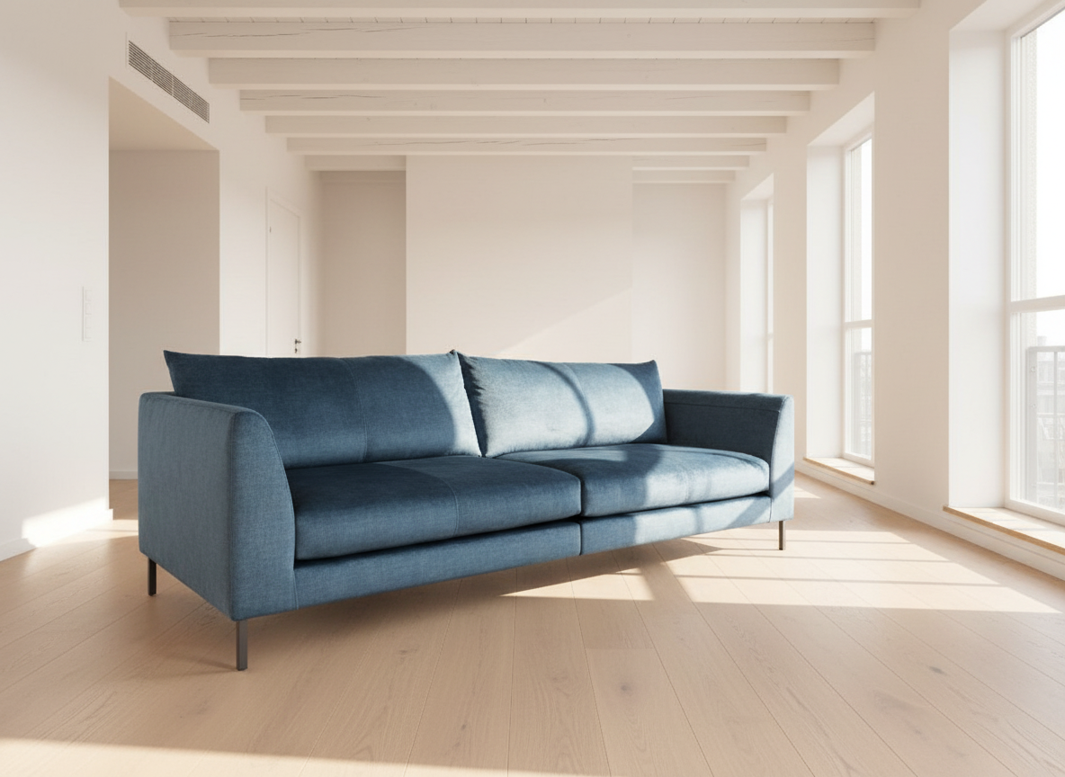 Blå Loft soffa i Glamour tyg från finska Pohjanmaan