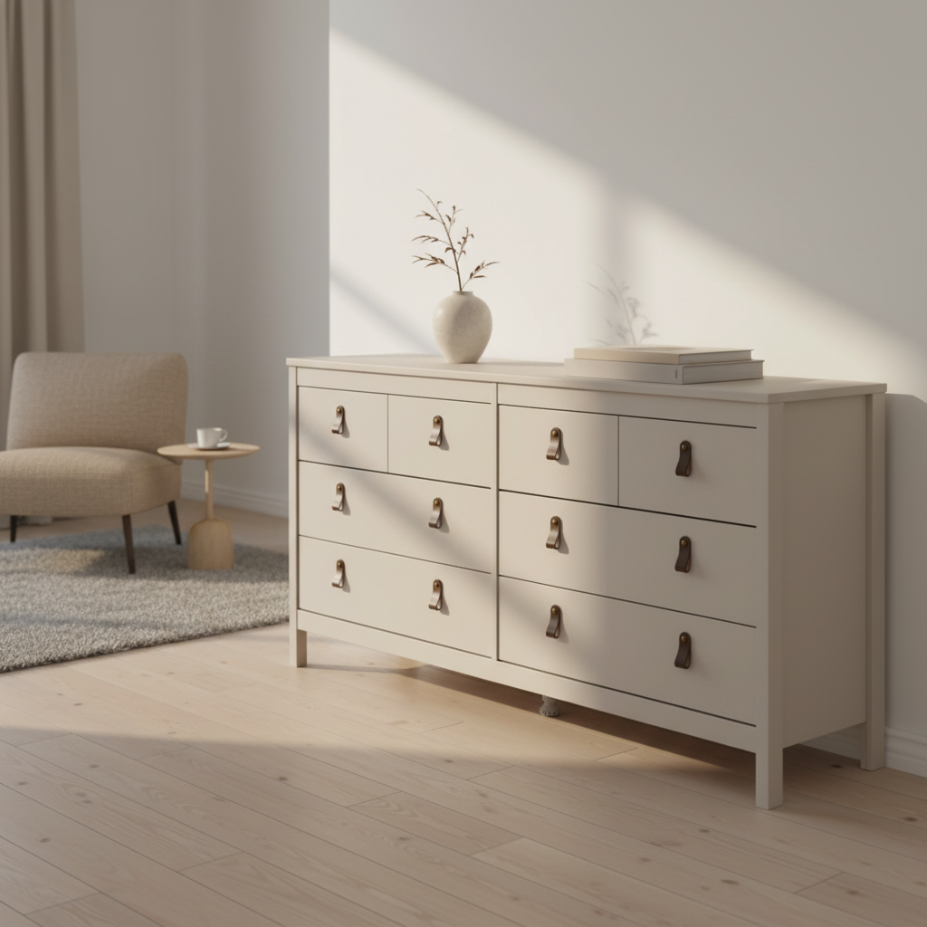 MAdrid byrå 4+4 greige färg i vardagsrum