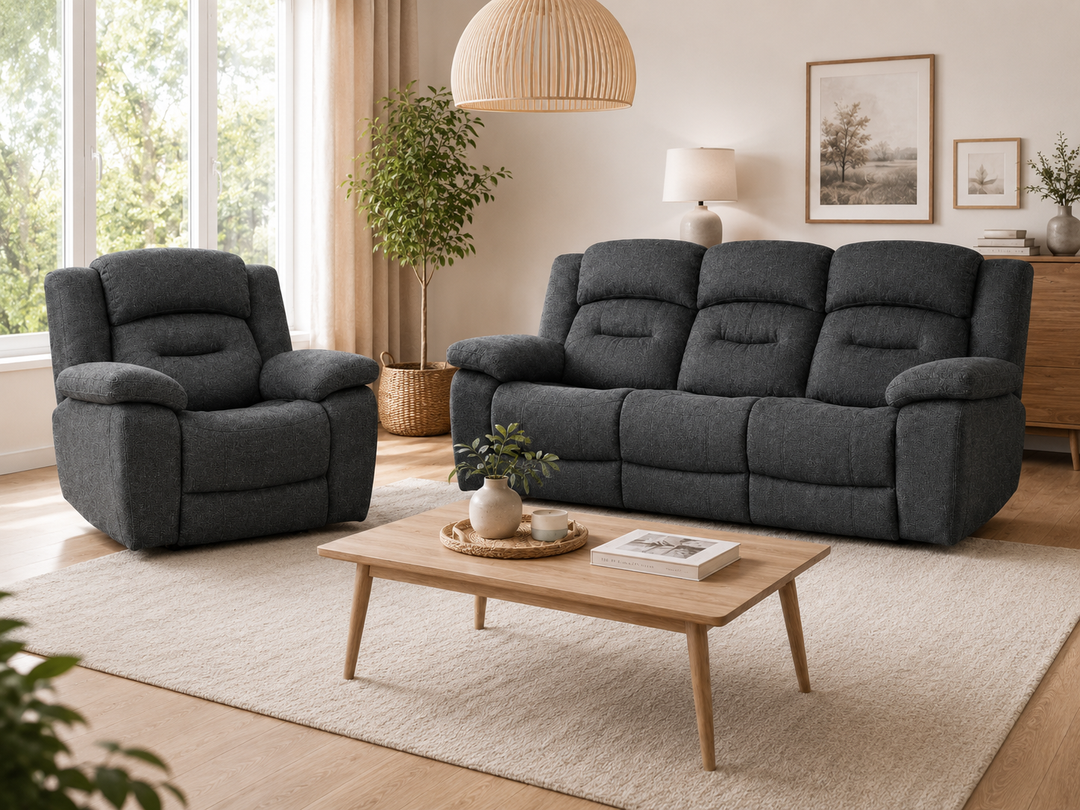 Roma reclinersoffa - Tyg Mörkgrå & Beige