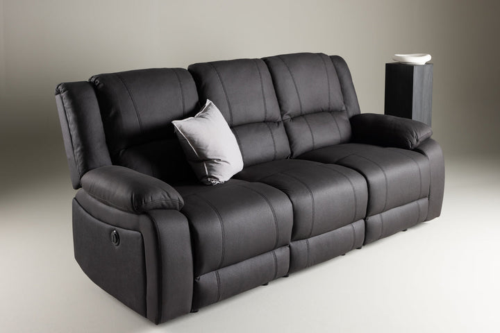 Singapore reclinersoffa i svart microfiber tyg