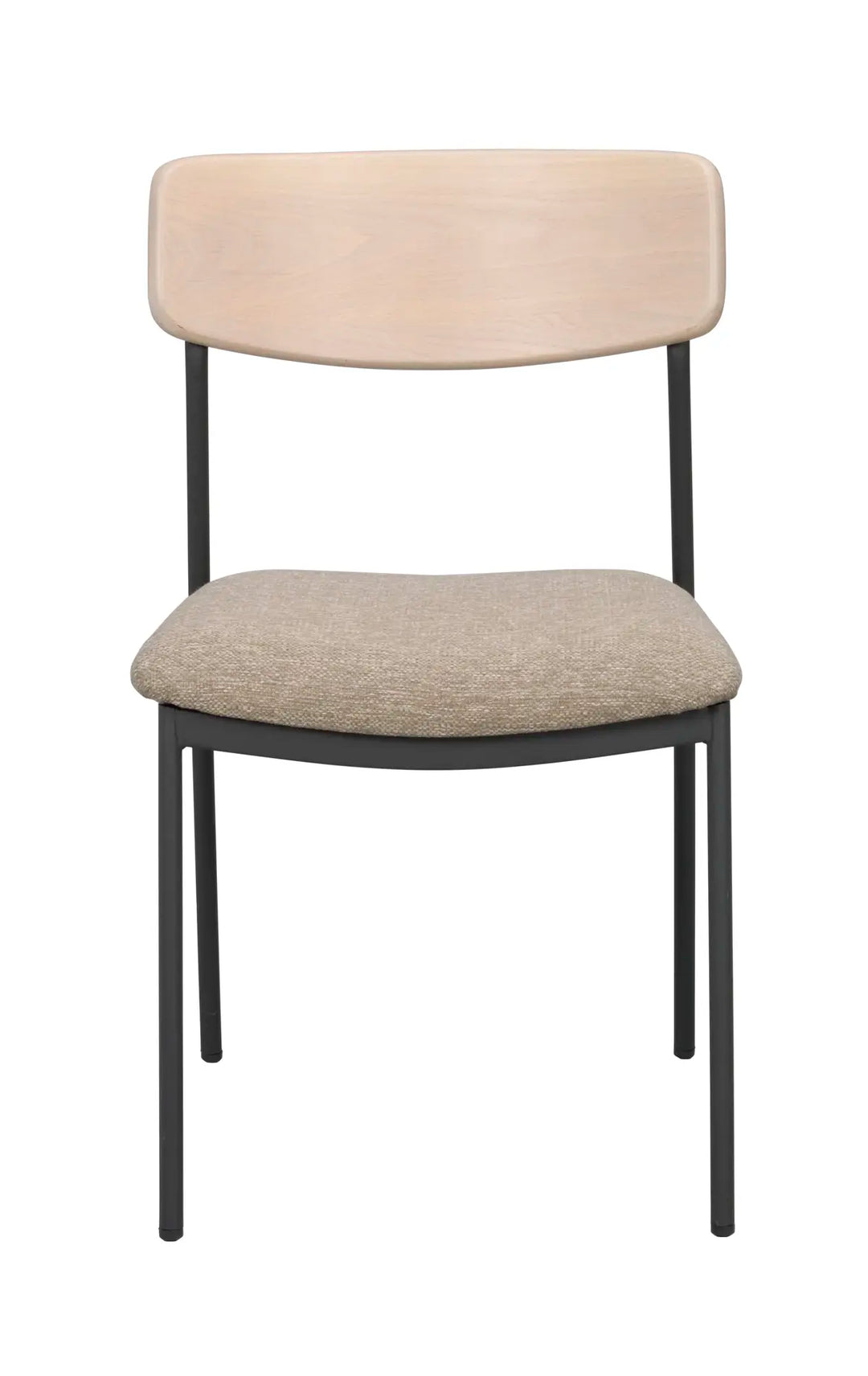 Maymont stol ekrygg/mörkbeige tyg/svart metall stapelbar – Rowico Home