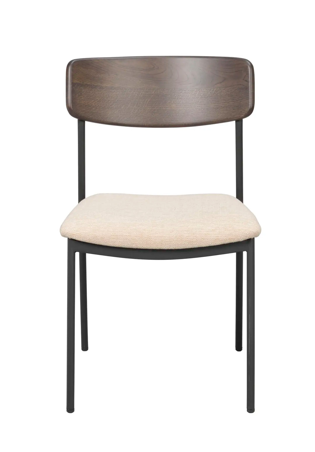 Maymont stol vitpig.ekrygg/mörkbeige tyg/svart metall stapelbar – Rowico Home