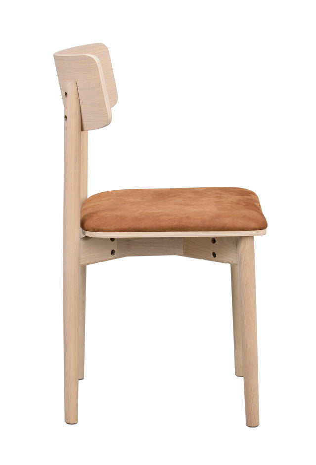 Wolcott stol vitpigmenterad ek/brun läder-textil