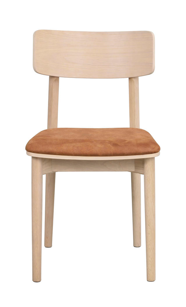 Wolcott stol vitpigmenterad ek/brun läder-textil